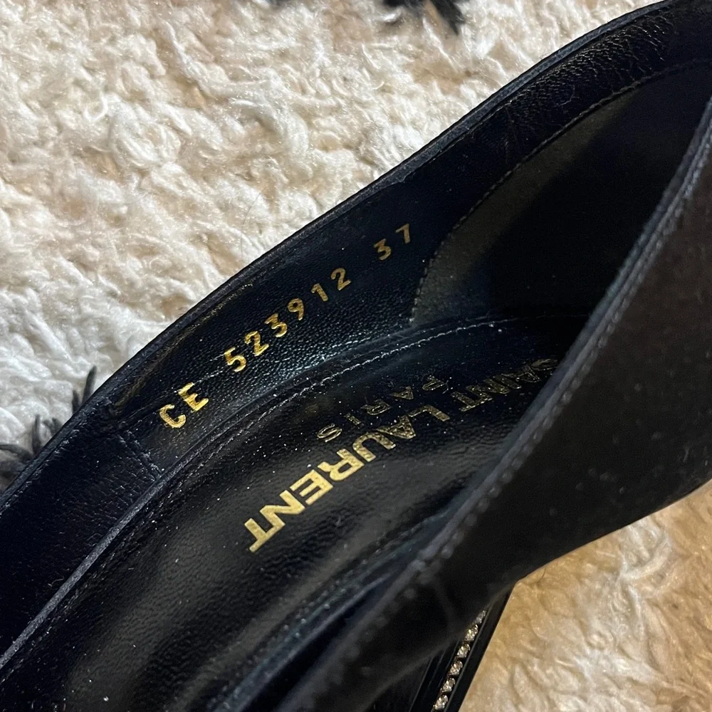 Saint Laurent size 37 silk black crystal embellished heels - Picture 6 of 13